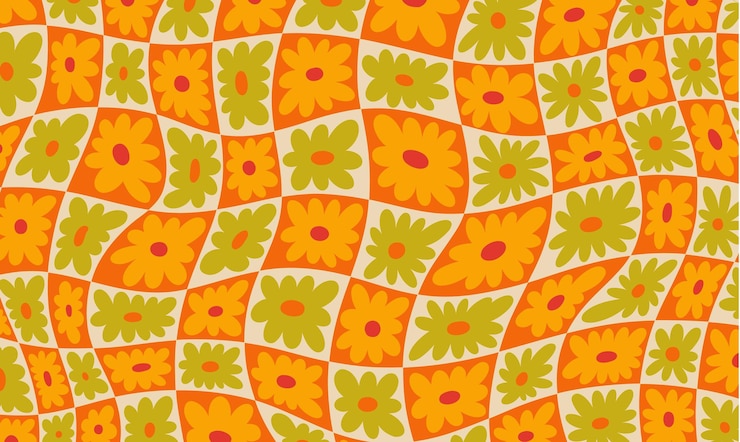 Vecteur hippie funky vibe style vintage 19601970 hippy fleur rétro dés échecs fond symbole rétro impression