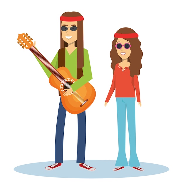 Hippie Homme Avec Guitare Et Femme