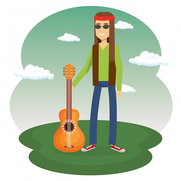 Hippie Man Avec Guitare