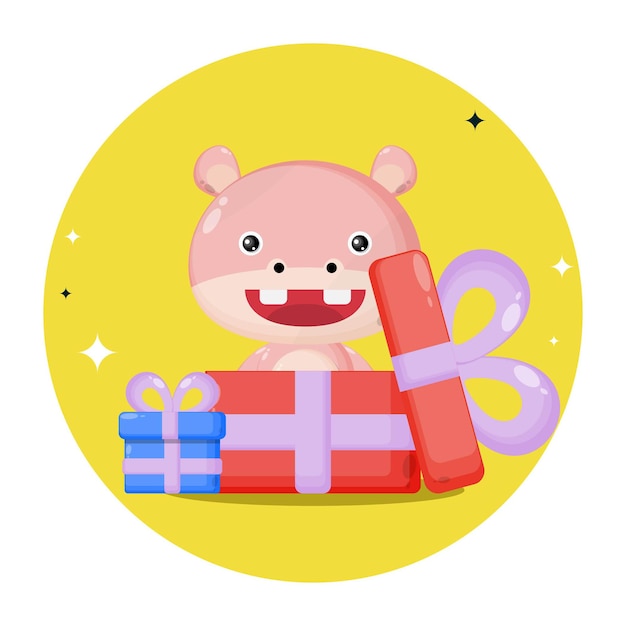 Hippo Dans Le Logo De Personnage Mignon Cadeau