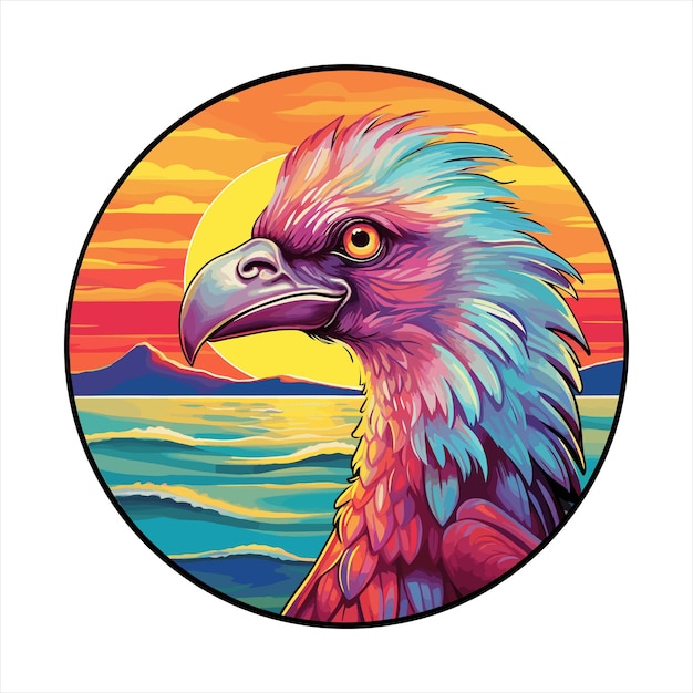 Vecteur hippogriff dessin animé coloré kawaii personnage plage coucher de soleil animal autocollant d'animal de compagnie illustration isolée