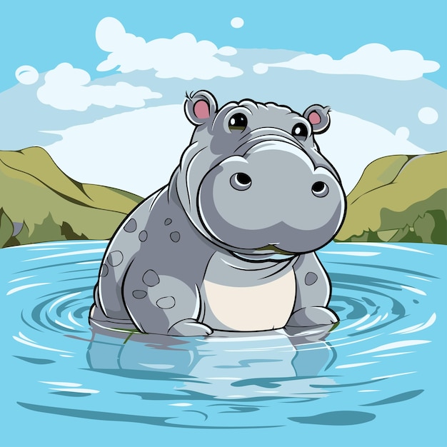 Vecteur hippopotame dans l'eau illustration vectorielle d'un hippopotame de dessin animé