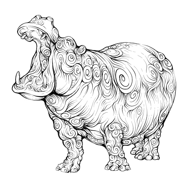 Vecteur hippopotame dessiné à la main