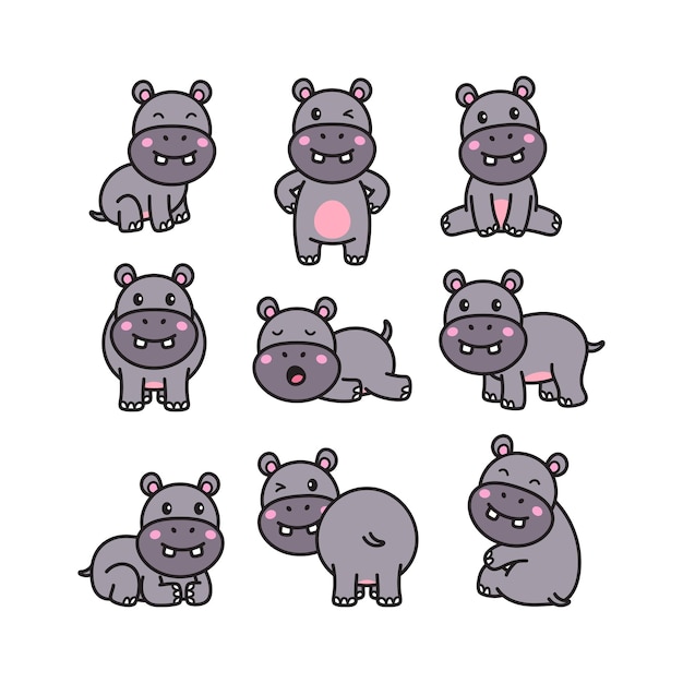 Vecteur hippopotame, griffonnage, dessin animé