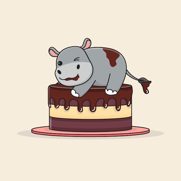 Hippopotame mignon sur le dessus du gâteau