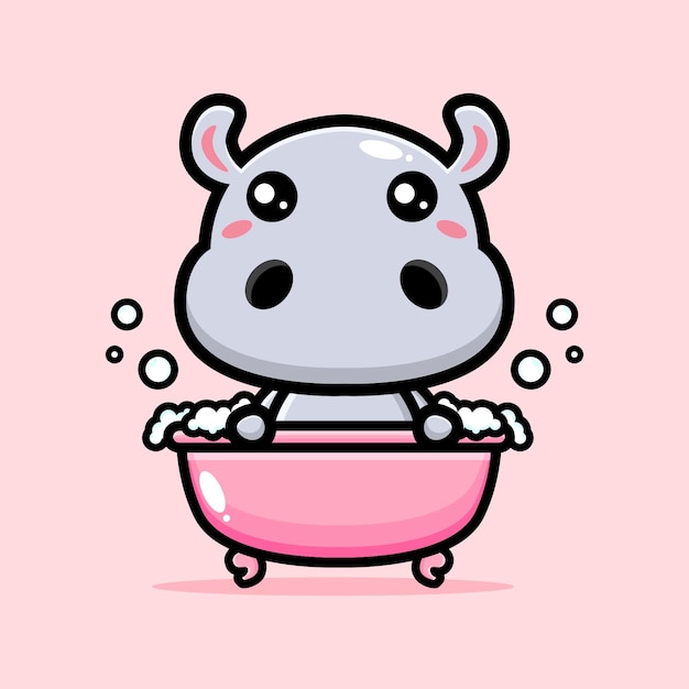 Hippopotame Mignon Se Baignant Dans Une Baignoire Rose