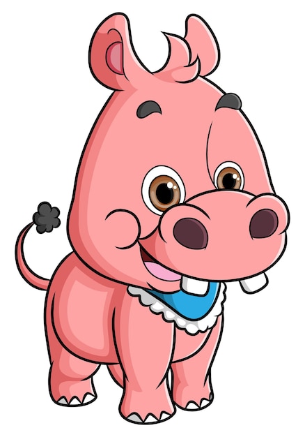 L'hippopotame Pose Et Sourit Avec Un Joli Visage D'illustration