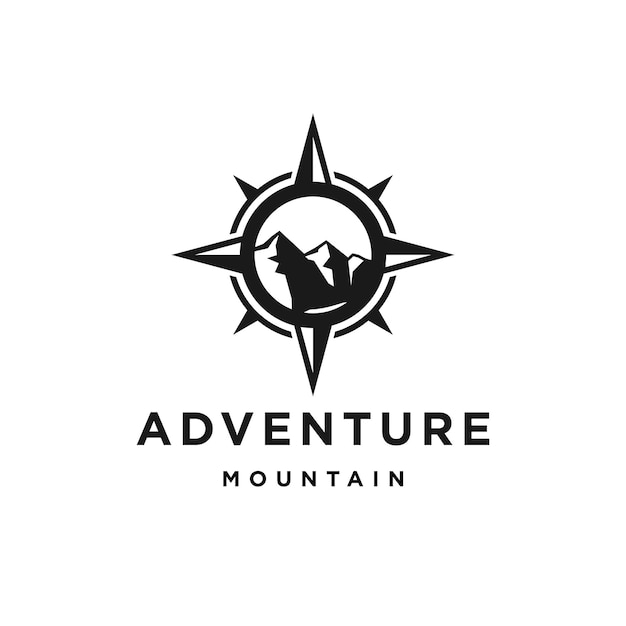 Hipster Badge Aventure Logo Extérieur Avec Boussole Et Concept De Conception De Montagne Boussole Universelle