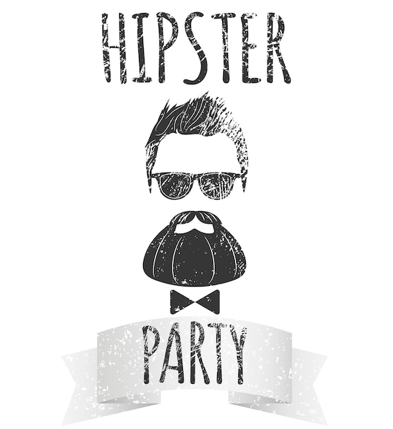 Hipster Mâle Avec Des Lunettes Avec Lettrage - Hipster Party. Illustration Vectorielle Vintage De Mode Pour Logo, Affiche Et T-shirt.