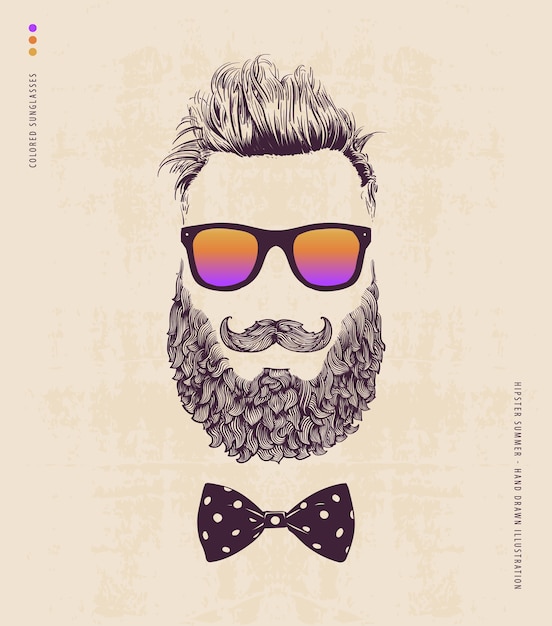 Vecteur hipster avec moustache à barbe et lunettes de soleil