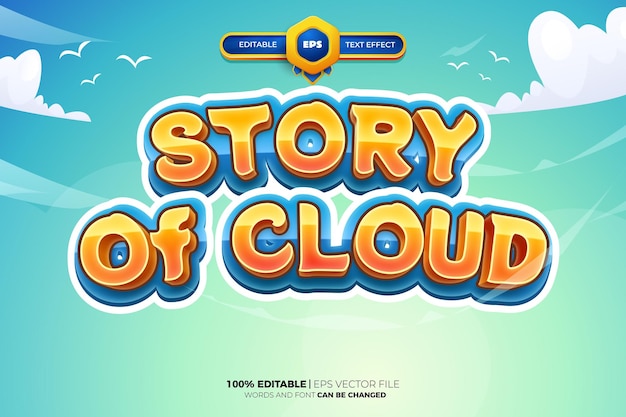 Vecteur l'histoire du jeu de dessins animés cloud texte modifiable style d'effet