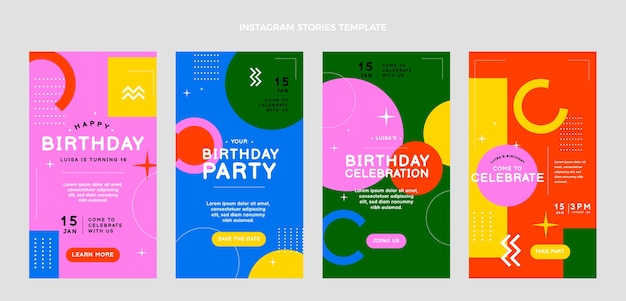 Vecteur histoires instagram d'anniversaire minimales au design plat