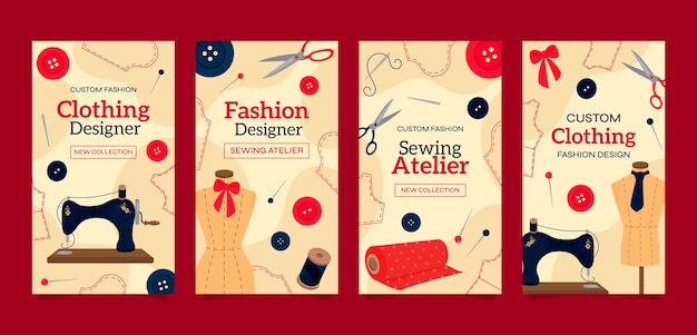 Vecteur histoires instagram de l'atelier de mode dessinés à la main