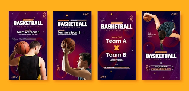 Histoires instagram de basket-ball en demi-teintes dégradées