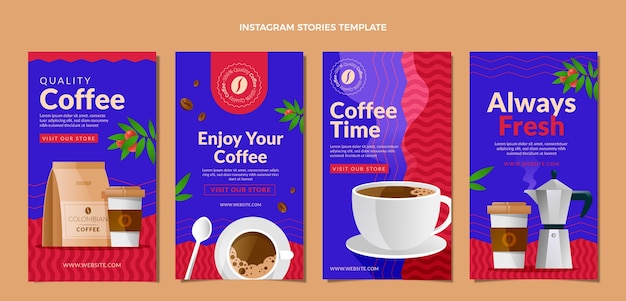 Histoires instagram d'un café minimaliste au design plat