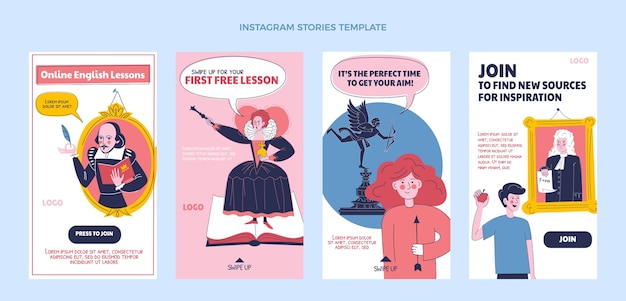 Histoires Instagram De Cours D'anglais Dessinés à La Main