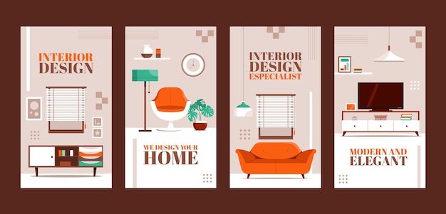 Vecteur histoires instagram de design d'intérieur dessinés à la main