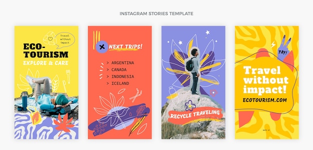 Vecteur histoires instagram design plat dessinés à la main