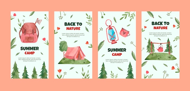 Histoires Instagram Du Camp D'été à L'aquarelle