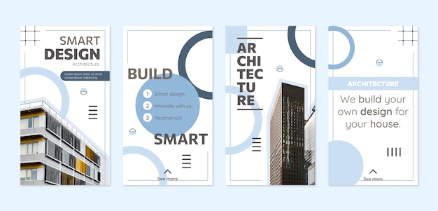 Vecteur histoires instagram du projet d'architecture minimale