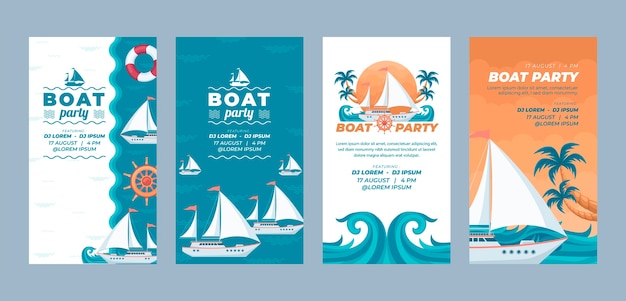 Vecteur histoires instagram de fête de bateau design plat