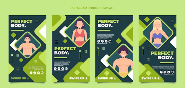 Vecteur histoires instagram de fitness design plat