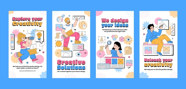 Histoires Instagram de graphistes dessinées à la main