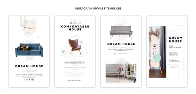 Histoires instagram de l'immobilier géométrique abstrait plat