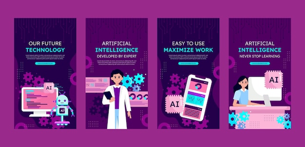 Vecteur histoires instagram d'intelligence artificielle dessinées à la main