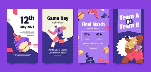 Histoires instagram de jeu de rugby dessinés à la main
