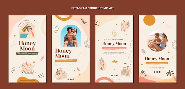 Histoires instagram de lune de miel dessinées à la main