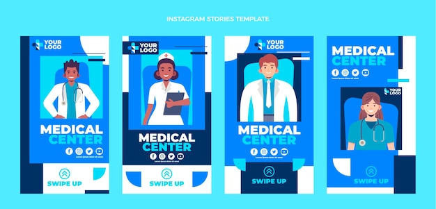 Vecteur histoires instagram médicales au design plat