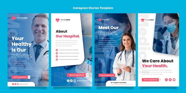 Vecteur histoires instagram médicales au design plat