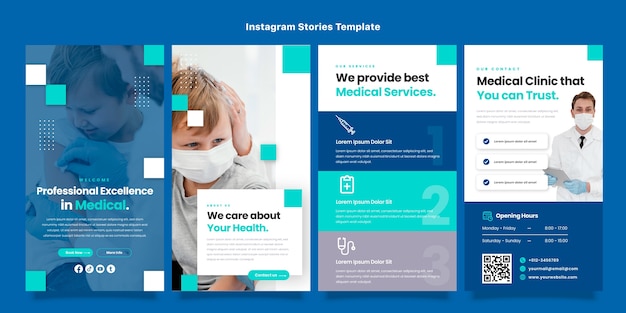 Histoires instagram médicales au design plat