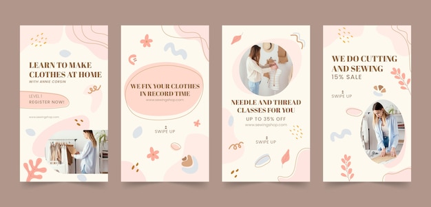 Histoires instagram minimales de couturière au design plat