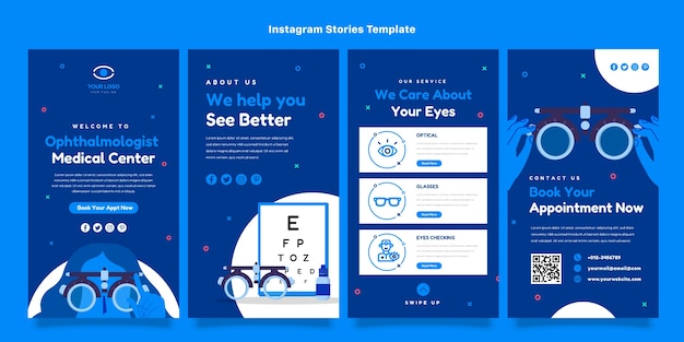 Vecteur histoires instagram minimales d'ophtalmologistes