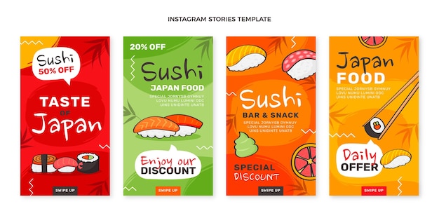 Vecteur histoires instagram de nourriture dessinées à la main