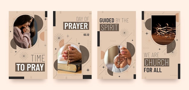 Vecteur histoires instagram de prière d'église design plat