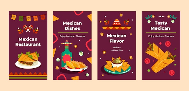 Vecteur histoires instagram de restaurants mexicains