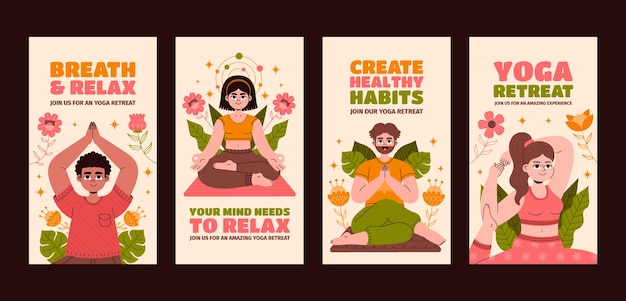 Histoires Instagram De Retraite De Yoga Dessinées à La Main