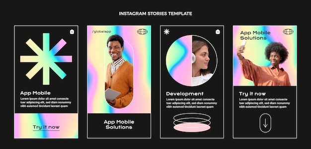Vecteur histoires instagram de technologie fluide abstraite dégradée