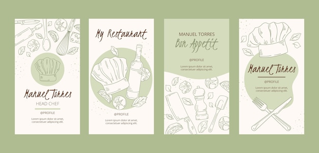 Histoires instagram de travail de chef dessinés à la main