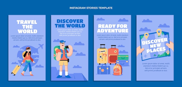Histoires instagram de voyage design plat
