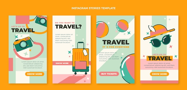 Histoires instagram de voyage design plat