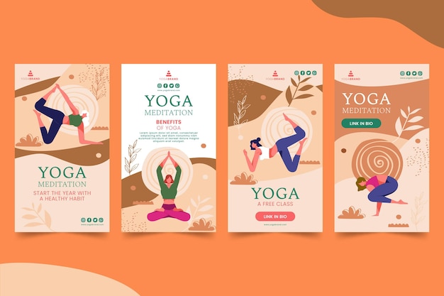 Vecteur histoires instagram de yoga