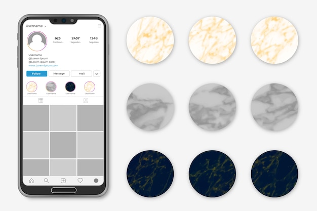 Vecteur histoires de marbre instagram surlignées
