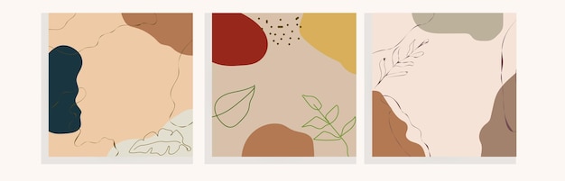 Histoires de médias sociaux et post-création Ensemble de vecteurs Modèle d'arrière-plan avec espace de copie pour la conception de texte et d'images par des formes colorées abstraites dessins au trait laisse la couleur chaude du ton de la terre