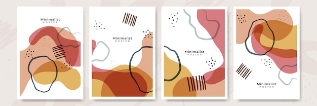 Histoires de médias sociaux et post-création Ensemble vectoriel Modèle d'arrière-plan avec espace de copie pour la conception de texte et d'images par des formes colorées abstraites arts au trait feuilles tropicales couleur chaude du ton de la terre