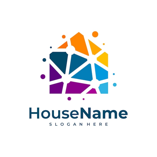Home tech avec connexion dot line art style logo design vecteur idée créative symbole technologie icône modèle