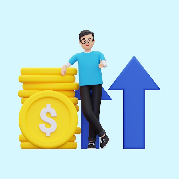 Homme 3D vectoriel gratuit montrant la croissance des investissements financiers